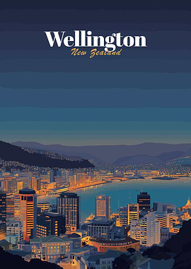 Wellington New Zealand Cityscape at Night