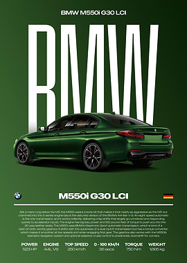 BMW M550i G30 LCI Car Poster