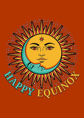 Happy Equinox Sun and Moon Art