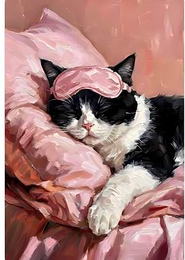 Sleeping Cat with Pink Sleep Mask