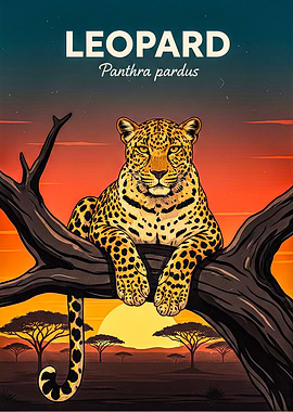 Leopard in a Tree at Sunset