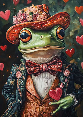 Dapper Frog with Heart and Flowers