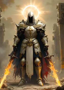 Armored Knight with Fiery Swords
