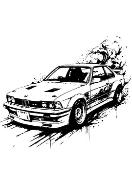 Black and White Drift Car Art