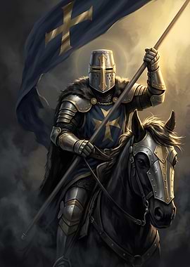 Knight warrior on Horse with Flag