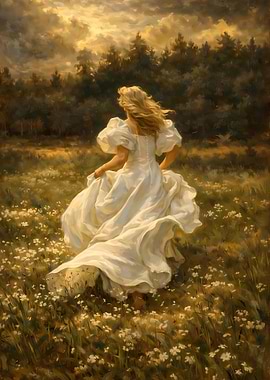 Woman in White Dress in a Field