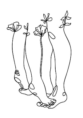 Minimalist Line Art of Legs and Flowers