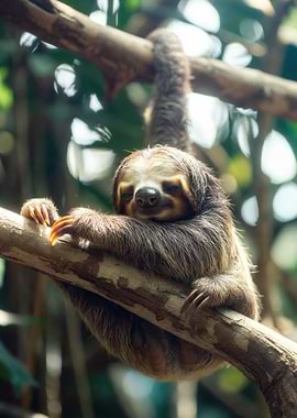 Sloth hanging on a tree branch