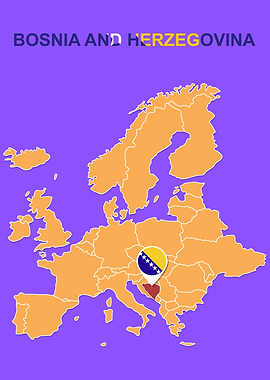 Bosnia and Herzegovina on Europe Map