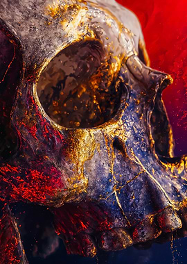 Golden Cracked Skull Painting