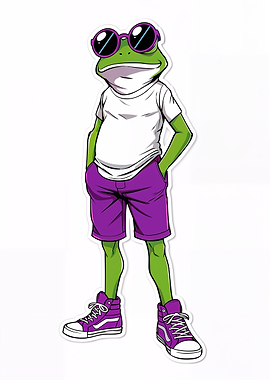 Funky Frog with Retro Sunglasses and Oversized Sneakers – Cool Streetwear Cartoon Character
