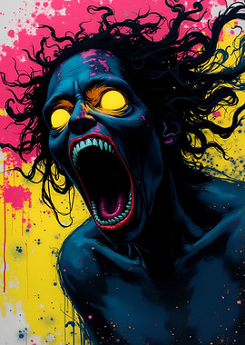 Screaming Zombie with Yellow Eyes