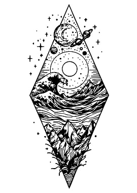 Cosmic Ocean Mountain Landscape