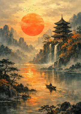Serene Japanese Landscape Painting