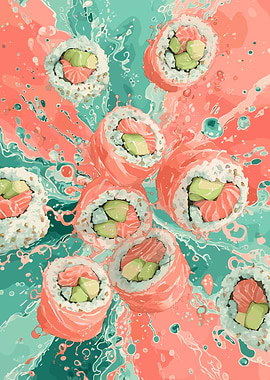 Sushi Rolls Splashing in Sauce