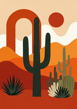Desert Landscape with Cacti and Arch