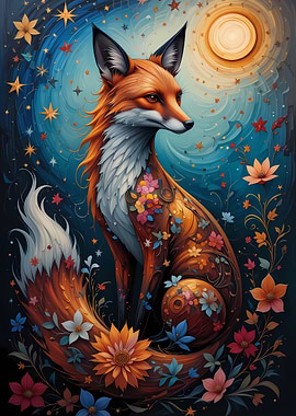 Enchanted Fox with Floral Accents