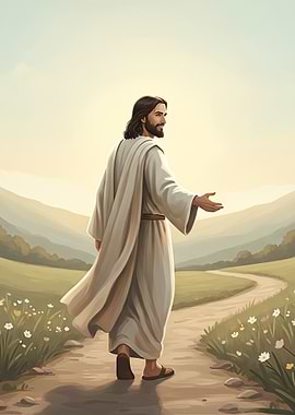 Jesus walking on a path