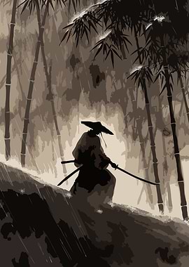 Samurai in Bamboo Forest Art