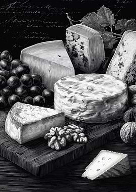 Still Life of Cheeses and Grapes