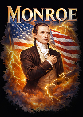 James Monroe – U.S. President Patriotic American Flag Portrait Wall Art