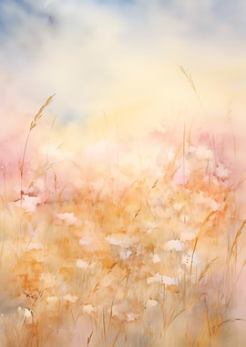 Meadow of flowers at sunset