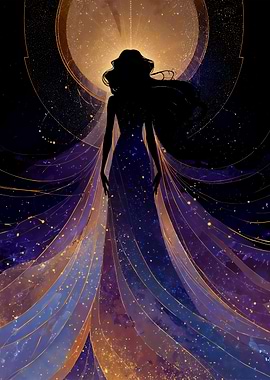 Celestial Woman Silhouette Galaxy Gown