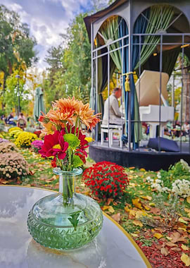 Outdoor Piano Performance with Flowers