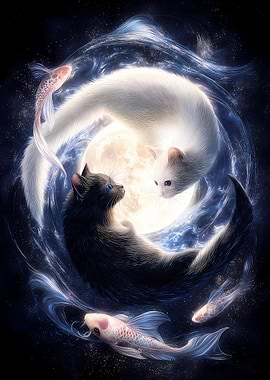 Yin Yang Cats and Koi Fish