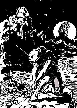 Astronaut on a desolate moonscape