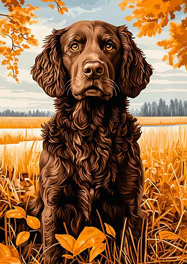 Curly-coated Retriever in autumn field
