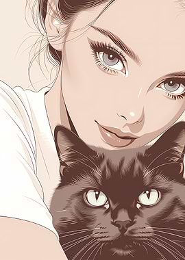 Woman and Black Cat Portrait
