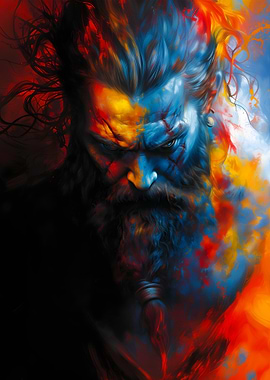 Warrior with Colorful Paint Splatter