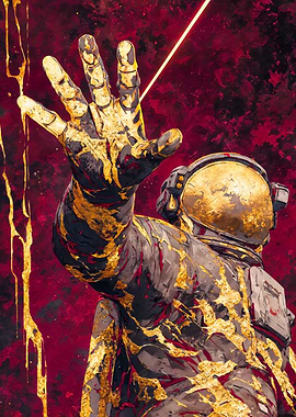 Gold Dripping Astronaut Space Painting