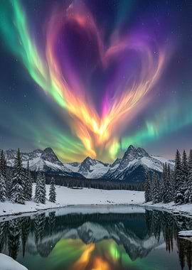 Aurora Borealis Over Snowy Mountains