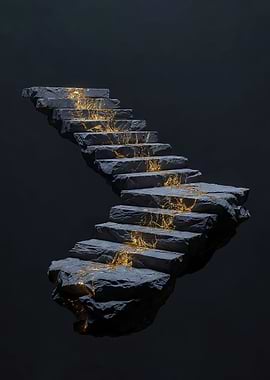 Kintsugi Stone Staircase with Golden Veins
