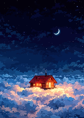 Cabin in the Clouds at Night