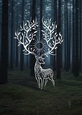 Mystical Deer in a Dark Forest