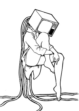 Person with TV head and wires
