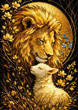 Lion and Lamb with Golden Flowers