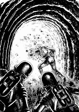 Astronauts in a dark tunnel