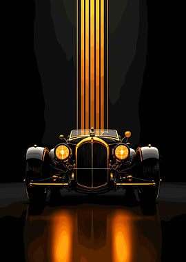 Vintage Car with Golden Stripes