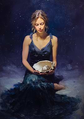 Woman Holding a Pearl in a Shell