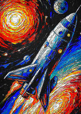 Rocket Launch in Starry Sky