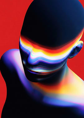 Abstract Humanoid with Rainbow Glitch Effect