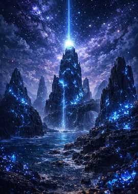 Mystical Crystal Mountains Under Starry Sky