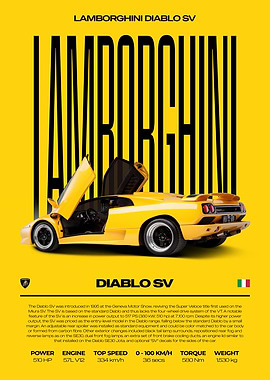 Lamborghini Diablo SV Car Poster