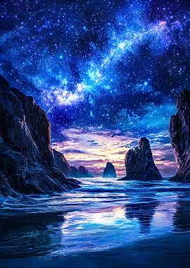 Starry Night Over Rocky Coastline