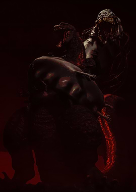 Monstrous Battle in Red Darkness