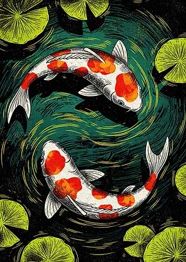 Yin Yang Koi Fish in Pond